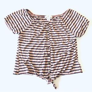 Tilly’s White Fawn Purple Striped Peasant Top - Girls L
